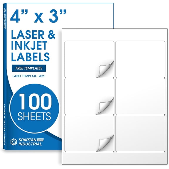 4" X 3" Matte White Printable Mailing Labels (100 Sheets, 600 Stickers) Product Packaging Stickers and Shipping Labels for Laser & Inkjet Printers - Template R021