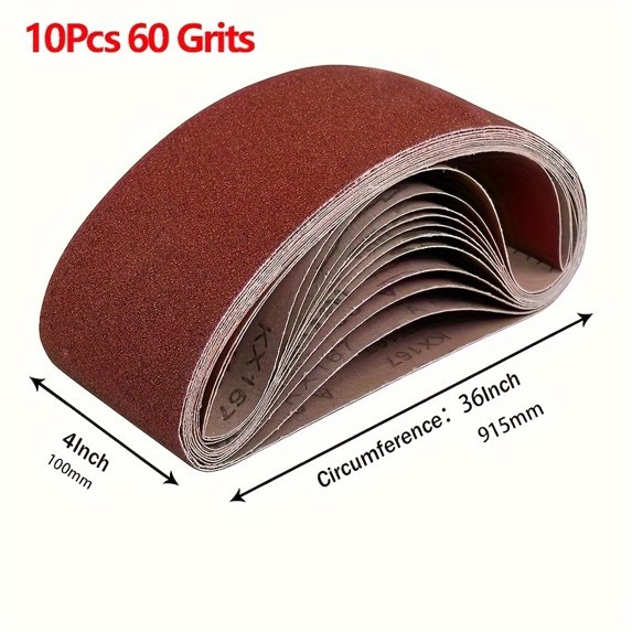 4 X 36 Inch Aluminum Oxide Sanding Belt Kit - Of 60 80 120 150 240 400 Grits-Premium Sandpaper Sander Belt for Portable Belt (10pcs 60 Grits)