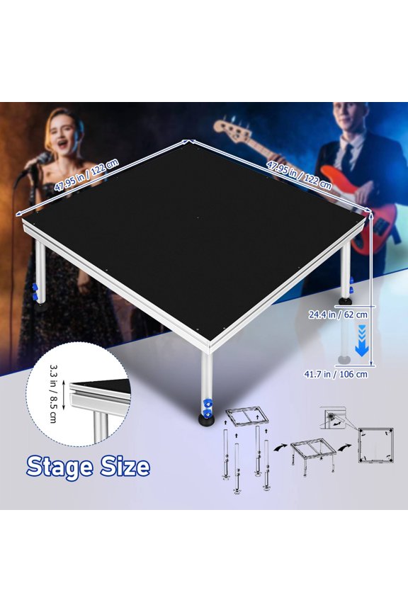 Portable Stage Platform with Adjustable Height Black Aluminum Alloy Frame for Performances