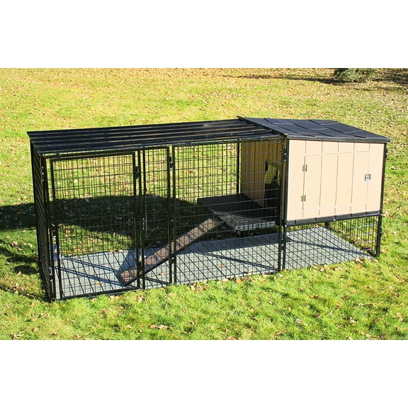 4' X 4' K9 Kennel Castle House With 4' X 8' Run with Metal Cover-Complete
