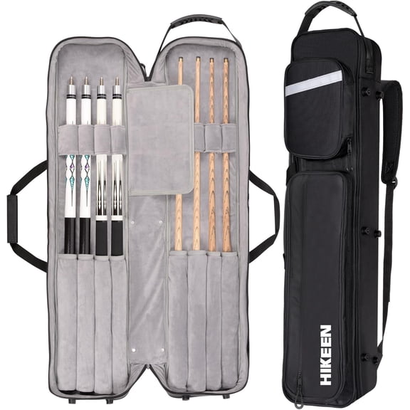 4 X 4 Pool Cue Case, Pool Stick Case w/Soft Velvet Lining Holds 4 Butts/4 Shafts