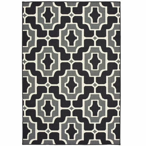 4' X 6' Black Geometric Stain Resistant Indoor Outdoor Area Rug - 6' x 7'