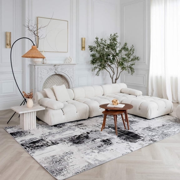 4' X 6' Black Gray and Beige Abstract Area Rug