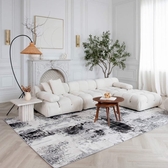 4' X 6' Black Gray and Beige Abstract Area Rug