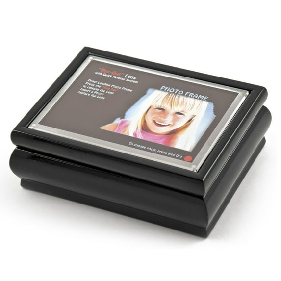 4" X 6" Black Lacquer Photo Frame Music Box With New "Pop-Out" Lens System - You Are My Sunshine