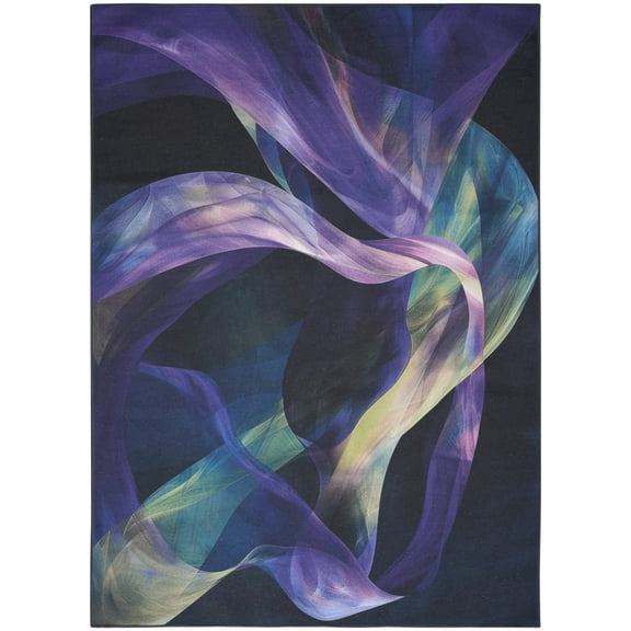 4' X 6' Blue Abstract Power Loom Non Skid Area Rug