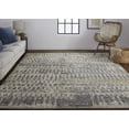 thumbnail image 1 of 6' X 9' Blue Gray and Tan Wool Abstract Hand Knotted Area Rug, 1 of 11