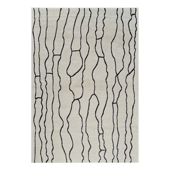 4' X 6' Cream and Black Abstract Distressed Area Rug