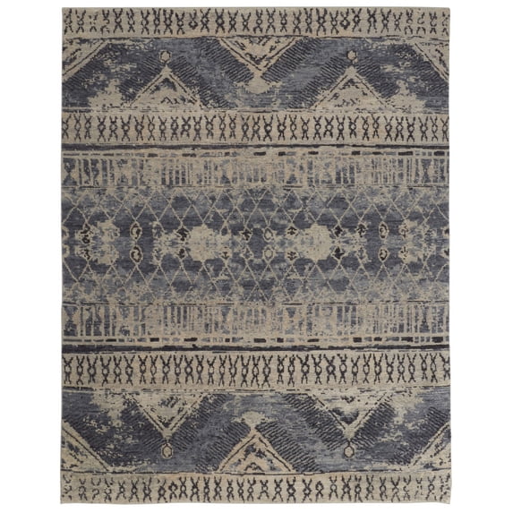 4' X 6' Gray Blue and Ivory Wool Floral Hand Knotted Area Rug
