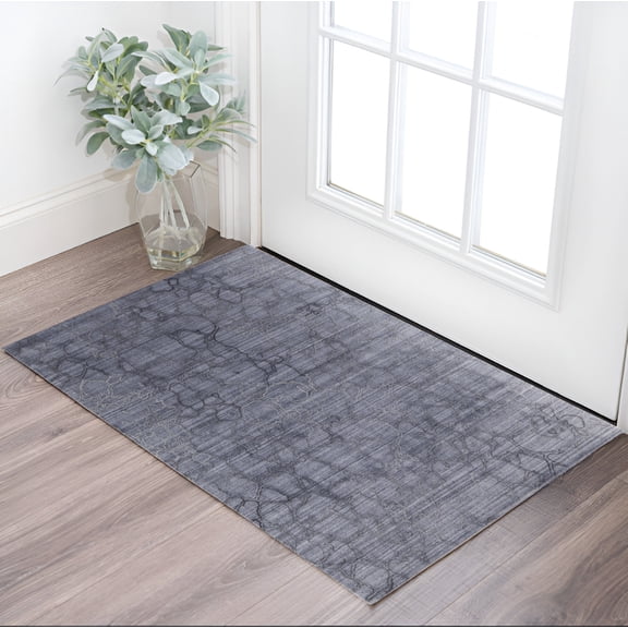 4' X 6' Gray and Blue Abstract Hand Woven Area Rug