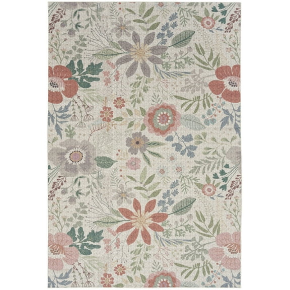 4' X 6' Gray and Pink Floral Power Loom Washable Non Skid Area Rug