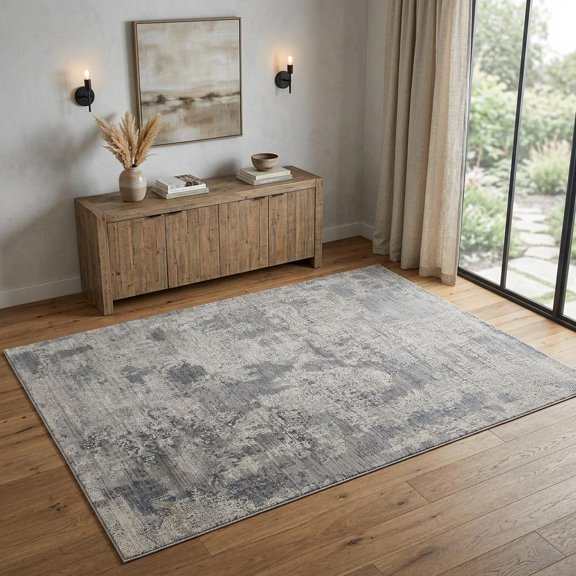4' X 6' Gray and Silver Abstract Hand Woven Worn Faded Area Rug