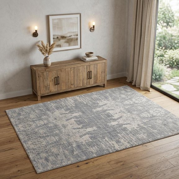 4' X 6' Gray and Silver Abstract Hand Woven Worn Faded Area Rug