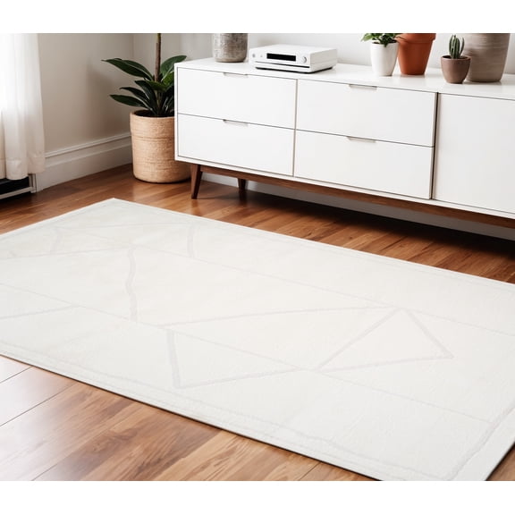 4' X 6' Ivory And Off White Geometric Area Rug