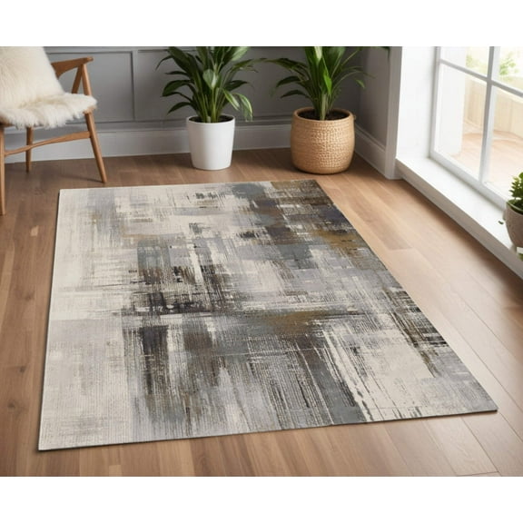 4' X 6' Ivory Gray and Brown Abstract Power Loom Area Rug