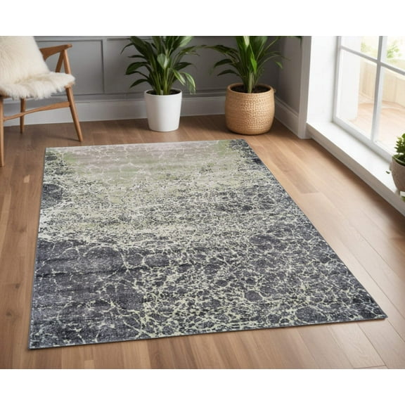 4' X 6' Ivory Gray and Green Abstract Power Loom Area Rug