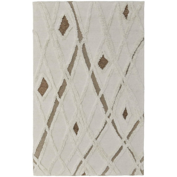 4' X 6' Ivory Taupe and Brown Wool Geometric Hand Tufted Area Rug