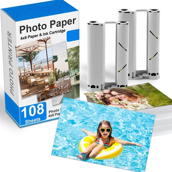 4"X 6" Photo Paper Refill Pack and 2 Ribbons Cartridges, Compatible with Sprocket Studio Plus printer, Compatible for YP01 Photo Printer iOS & Android (108 Sheets and 2 Cartridges)