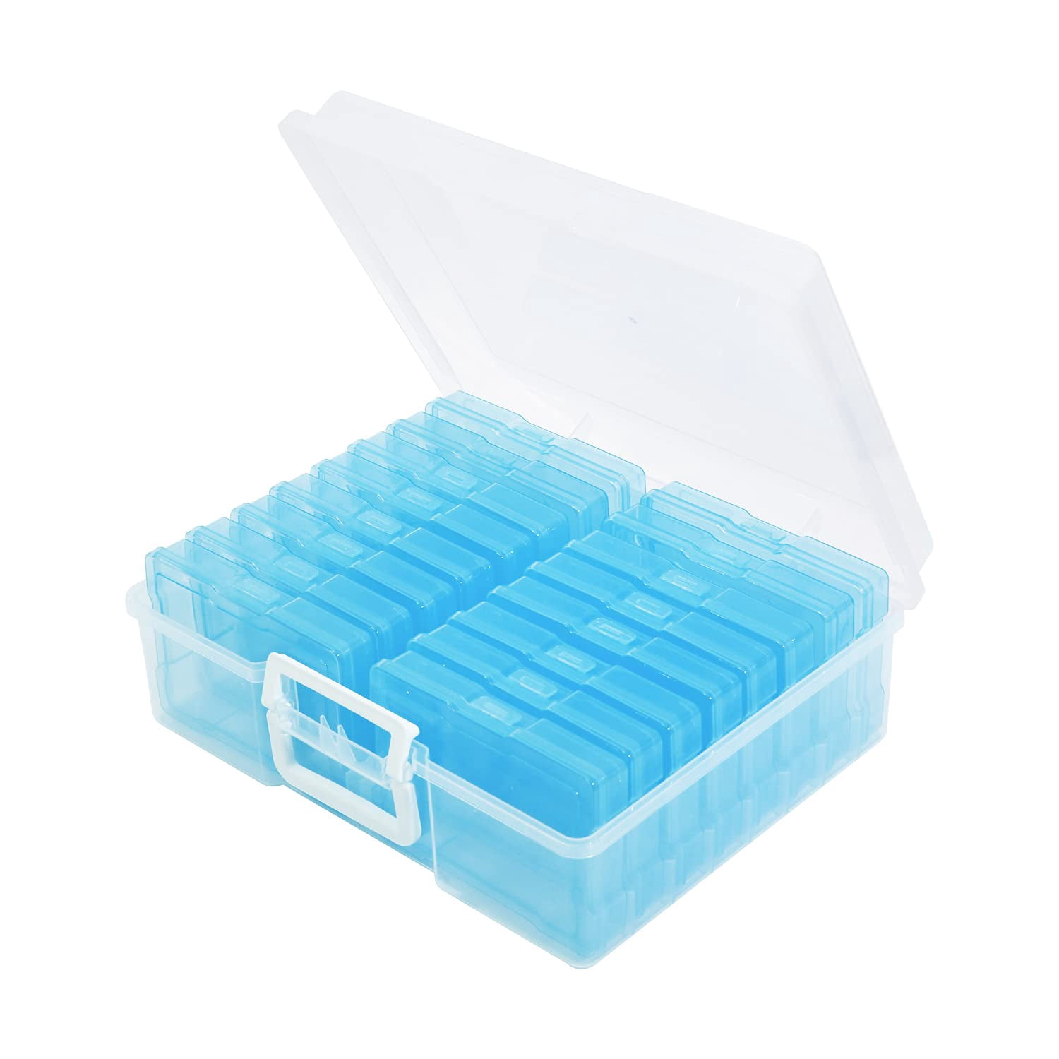 4" X 6" Photo Storage Case With Handle  16 Inner Organizer Keeper Extra Large Picture Boxes Seed Transparent Craft (blue)