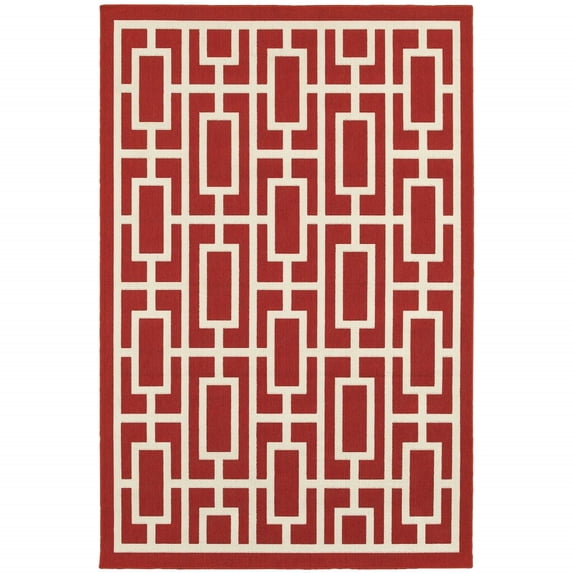 4' X 6' Red Geometric Stain Resistant Indoor Outdoor Area Rug - 6' x 7'