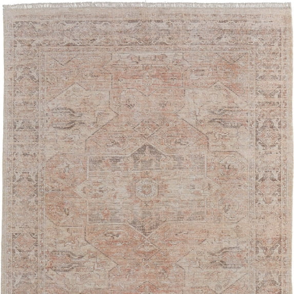 4' X 6' Tan Orange and Ivory Oriental Hand Woven Distressed Area Rug With Fringe