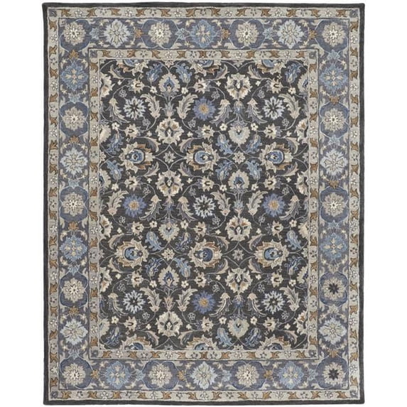 10' X 14' Taupe Blue And Ivory Wool Floral Tufted Handmade Stain Resistant Area Rug