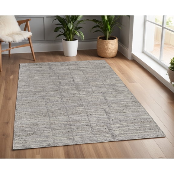 4' X 6' Taupe and Gray Abstract Hand Woven Worn Faded Area Rug