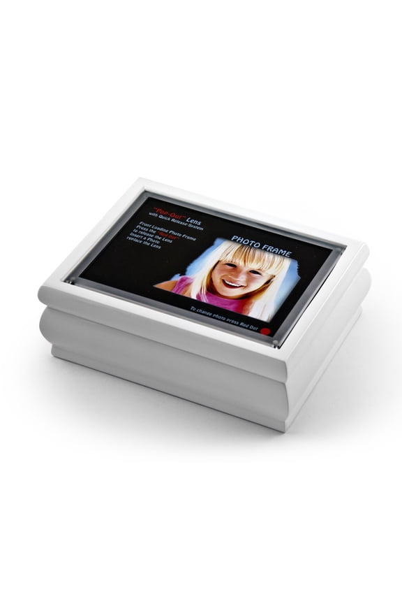 4" X 6" White Lacquer Photo Frame Music Box With New "Pop-Out" Lens System - Ballerina Girl (Lionel Richie)