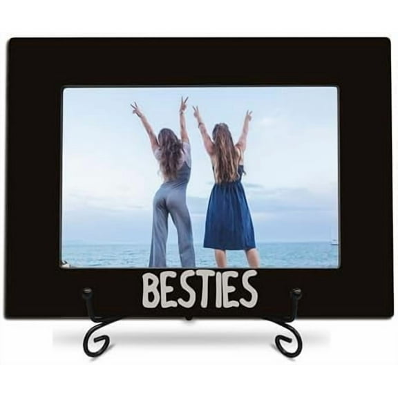 4"X 6" Wooden Photo Frame With A Metal Stand - Besties - Black & Gray Wooden Picture Frame Gift For Best Friends, Tabletop Photo Display, Best Sisters Memory, College, Home Decor & Accessories - 10