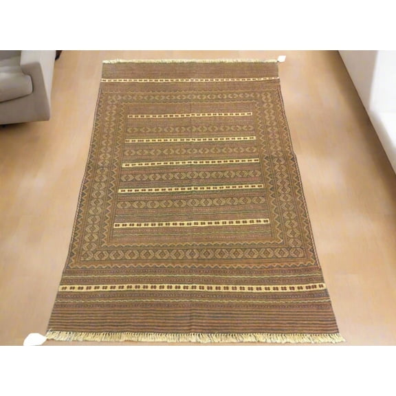 4 X 7 Soumak Tribal Flat Weave Wool Rug