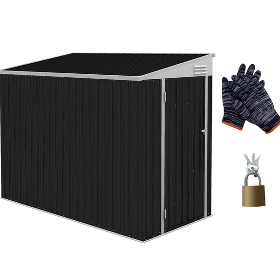 4' X 8' Dark Gray Metal Shed. Lockable Door & Fresh Air Vents. Stores Mower, Motorcycle, Ladders, Bikes, Garden Tools. Galvanized Steel Construction. Space Saving For Lawn Outdoor Storage Shed