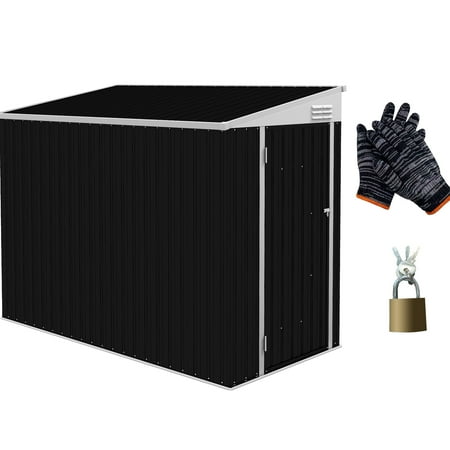 4' X 8' Metal Outdoor Storage Shed - Dark Gray. Lockable Door & 2 Air Vents. For Backyard, Patio, Lawn. Holds Mower, Motorcycle, Ladders, Bikes, Garden Tools. Galvanized Steel Construction. Space