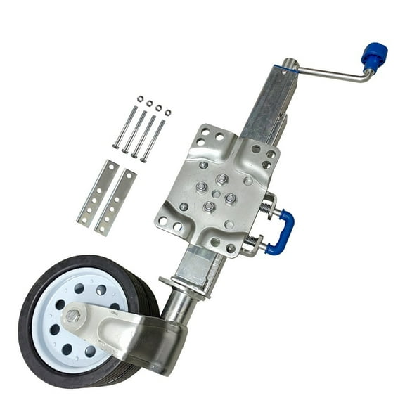 4 X Adjustable Height Positions Heavy Duty Offroad 5000LBS Dual Jockey Wheel Swing Up Trailer Jack Caravan Camper Boat ,Effortless Installation