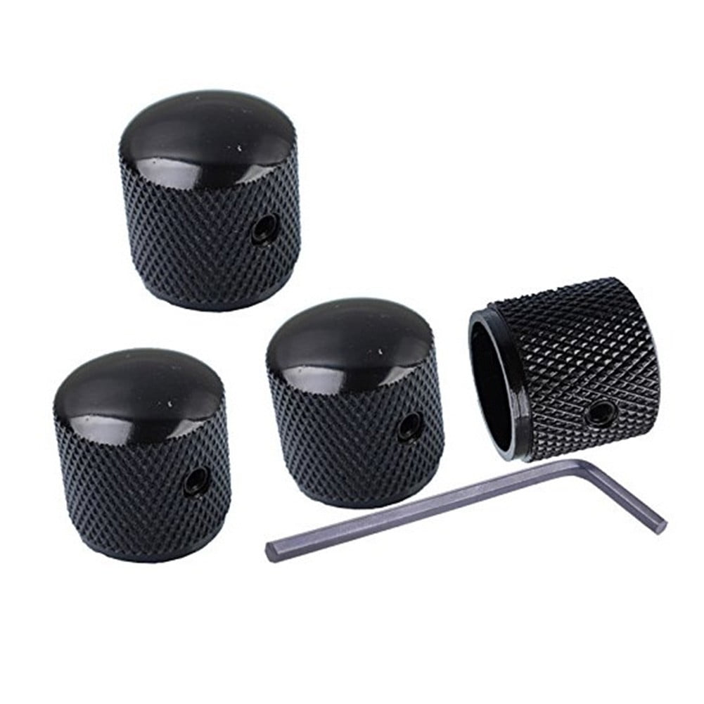 4 X Black Barrel Knob for Bass/Telecaster Guitars Domed Knurled Volume ...