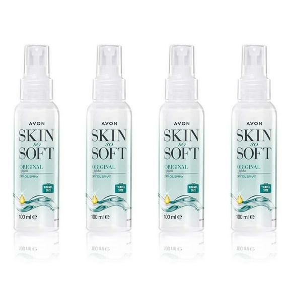 4 X Bottles Avon Skin So Soft Original Dry Oil Spray Travel Size 3.38 fl oz - 100 ml each