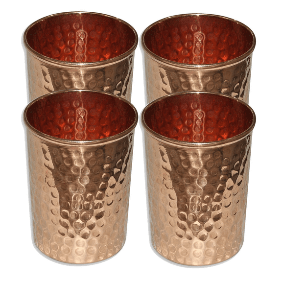 4 X Pure Copper Glass Drinkware Hammered Tumbler For Health, Set Of 4