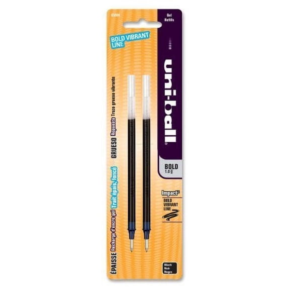 4 X SAN65808PP - Uniball Gel Impact Refill, Bold Point,2/PK, Black Ink