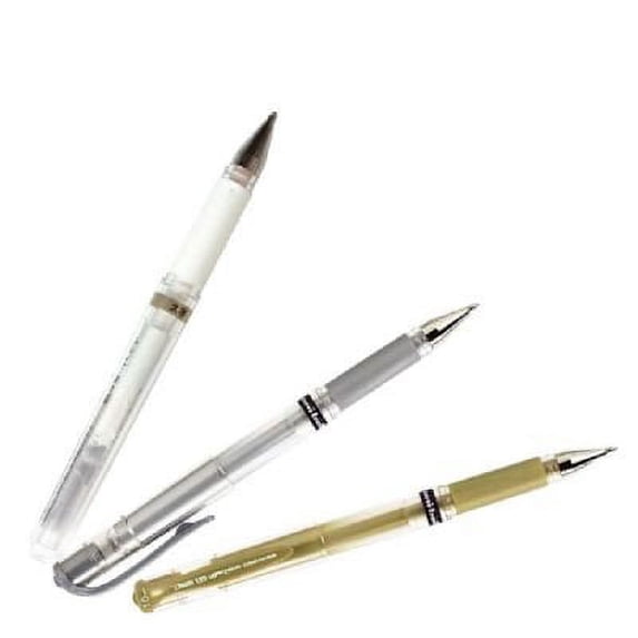4 X Uni Ball Signo Gel Ink Pens Medium Point 1.0mm Gold - Silver - White Set / Each 4 Pens