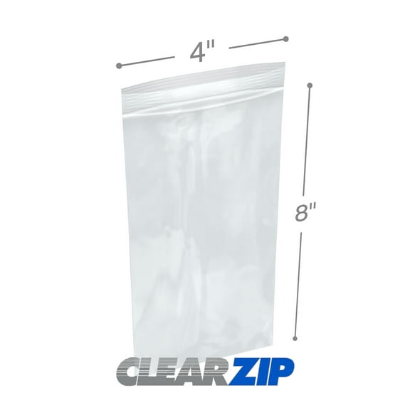 4" X 8", 2 MIL, Clear Zip Bags, 1000/cs
