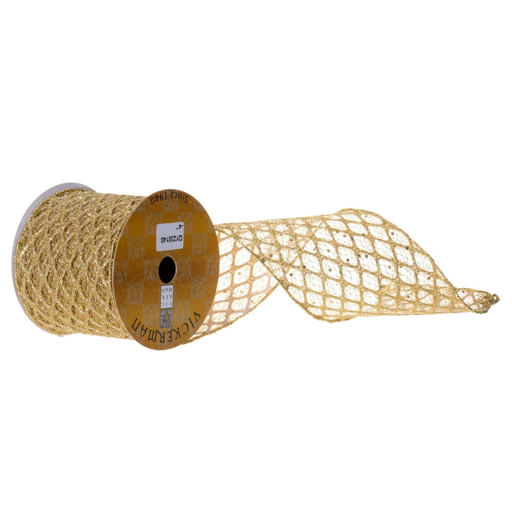 4"X10Y Gold Glitter Sequin Net Ribbon