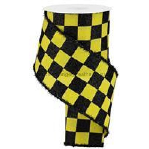 4"X10Yd Glitter Check On Royal Yellow/Black RG0805129