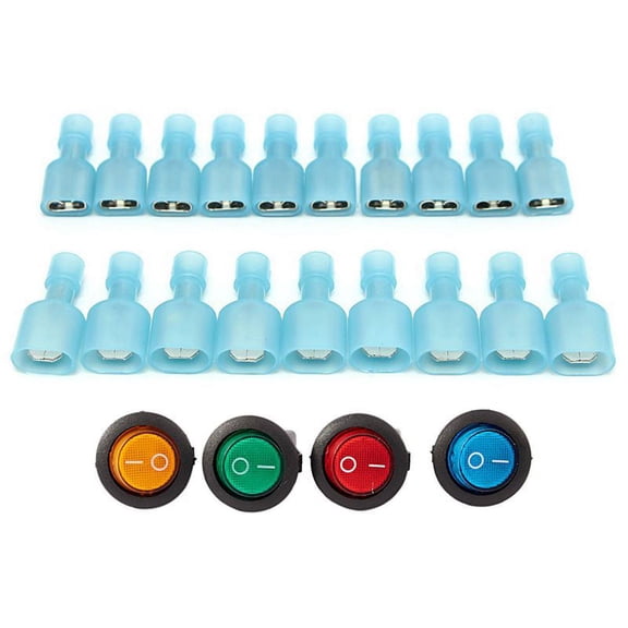 4 X12V LED Illuminated Rocker On-Off Toggle SPST Switch & 50Pcs Female & Male Fully Insulated Wire Terminals Connector,as shown