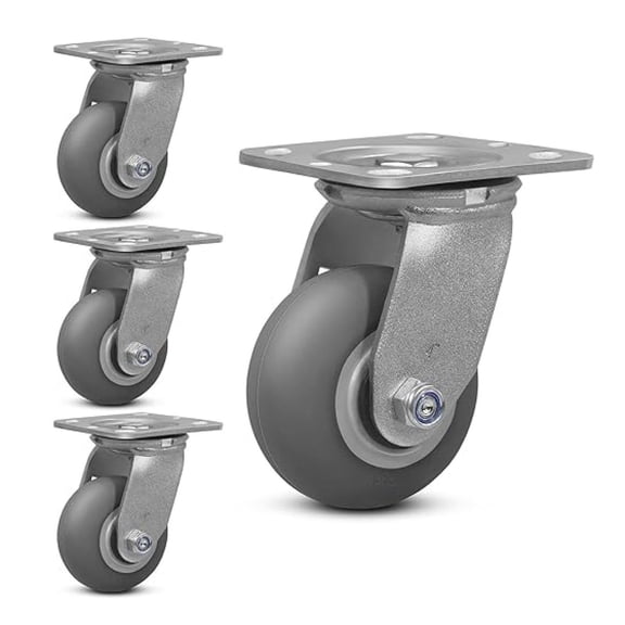 4"X2" Heavy Duty Casters,Crowned Thermoplastic Rubber Caster Wheels,1400lbs Capacity Set of 4,Industrial casters for Drywall/Sheetrock Carts & Dollies, Secure Maneuverability,4 Swivel