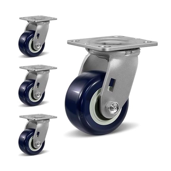 4"X2" Heavy Duty Industrial Casters,Polyurethane on Polypropylene Caster Wheels,4 Swivel Caster for Supermarket and Warehouse Flatbed Cart, 2400 lbs Total Capacity-Set of 4