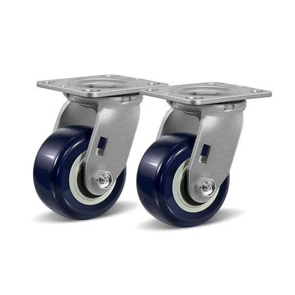 4"X2" Heavy Duty Industrial Casters,Polyurethane on Polypropylene Caster Wheels,Swivel Caster for Supermarket and Warehouse Flatbed Cart, 1200 lbs Capacity 2 Pack