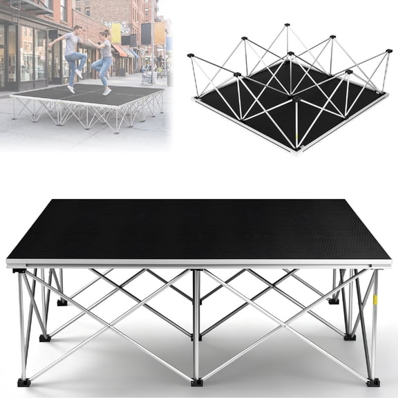 4'X4' Modular Folding Stage Platform, 16.5" Height Portable Stage with Heavy Duty Aluminum Alloy Legs & Non-Slip Deck
