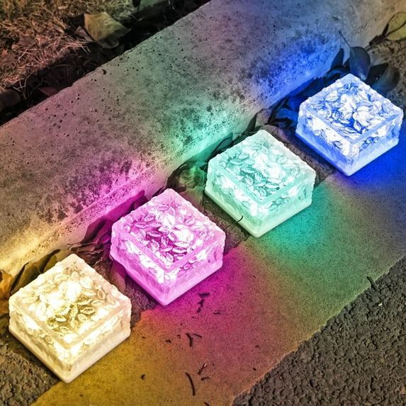 4"X4" Solar Brick Lights, 4 Pack Outdoor Solar Lights, Pavers Lights,Solar Pathway Lights Outdoor Waterproof for Garden Courtyard Pathway, Ice Rock Cube Lights (Multicolor)