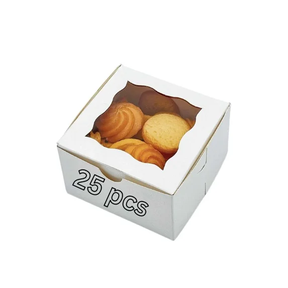4"X4"X2.5" Mini Cake Box With Window (25Pcs Pack)