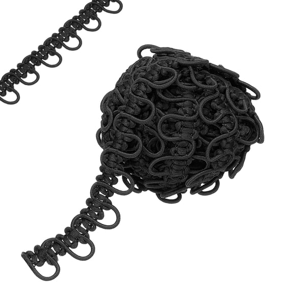 4 Yard Braid Trim with Button Loops, 5/8 Inch Dress Zipper Extender Upholstery Trim Black