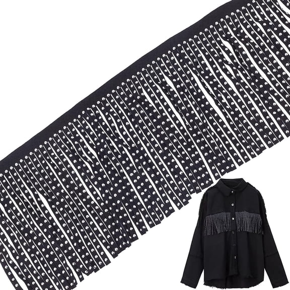 4 Yards 5.5 Inches Faux Suede Fringe Trim Rivet Leather Fringe Trim Leather Tassel Fringe Lace Ribbon for DIY Sewing Craft Garment Handbag Hem Accessories (Black)